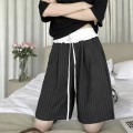 High-waisted striped wide-leg cropped pants